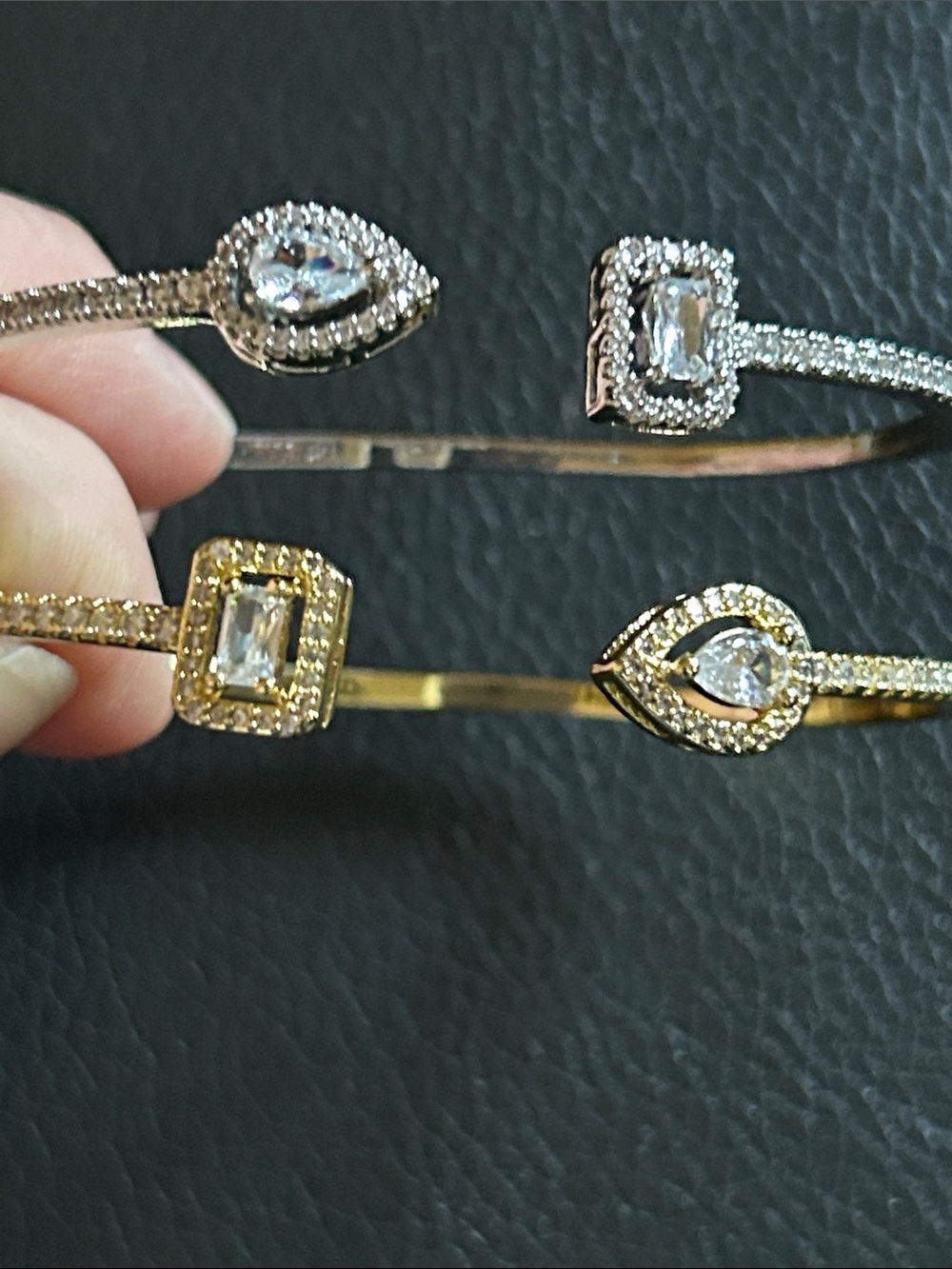 Gold and Silver Crystal Open Bangle Bracelet Set - Women's Jewelry